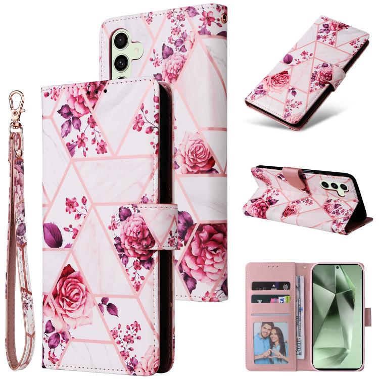 Marble Bronzing Stitching Leather Phone Case