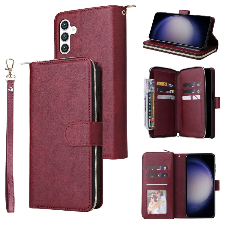 9-Card Slots Zipper Wallet Bag Leather Phone Case