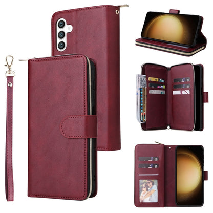 9-Card Slots Zipper Wallet Bag Leather Phone Case