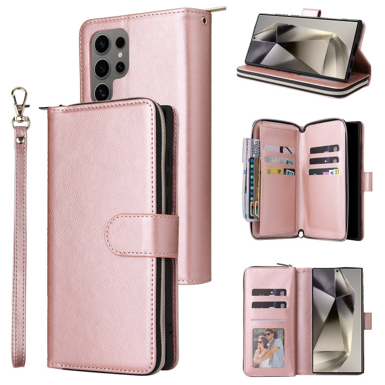 9-Card Slots Zipper Wallet Bag Leather Phone Case