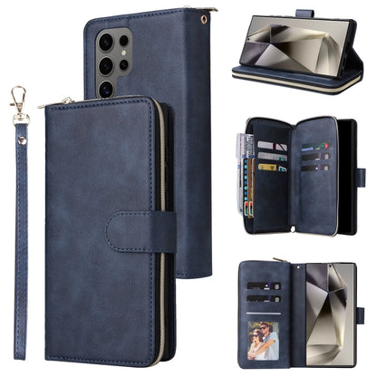 9-Card Slots Zipper Wallet Bag Leather Phone Case