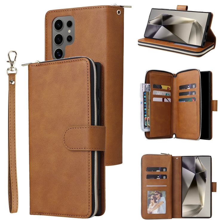 9-Card Slots Zipper Wallet Bag Leather Phone Case
