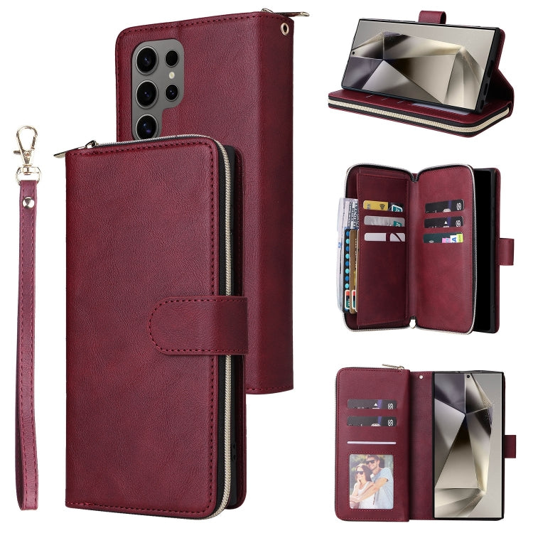 9-Card Slots Zipper Wallet Bag Leather Phone Case
