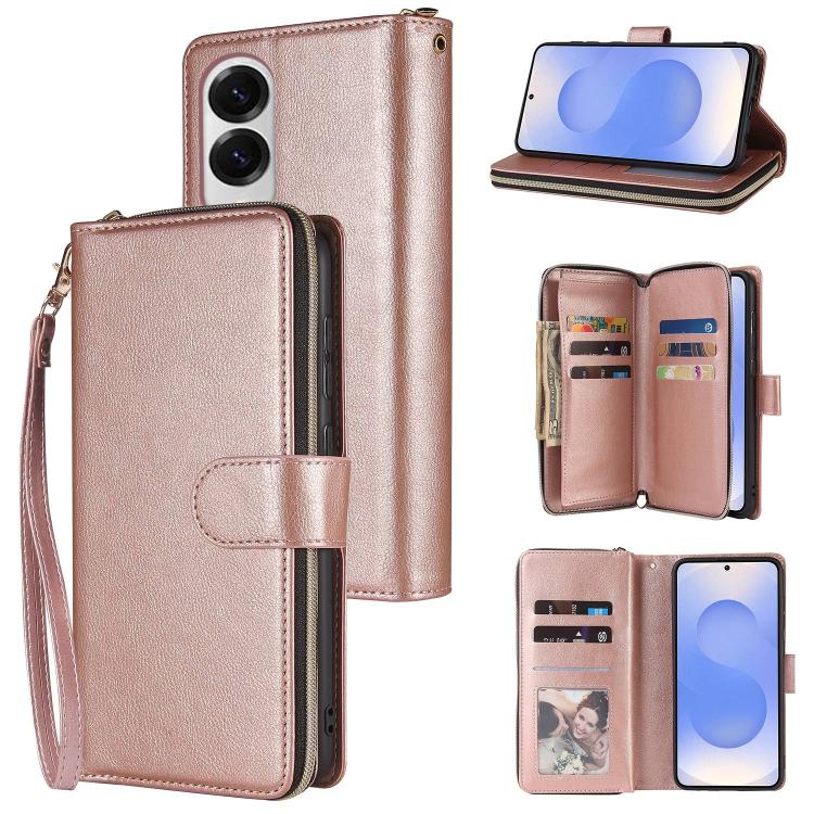 9-Card Slots Zipper Wallet Bag Leather Phone Case