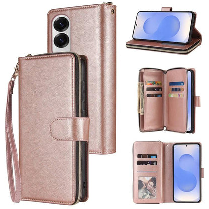 9-Card Slots Zipper Wallet Bag Leather Phone Case