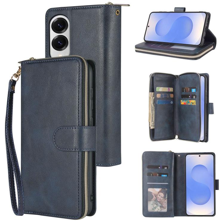 9-Card Slots Zipper Wallet Bag Leather Phone Case