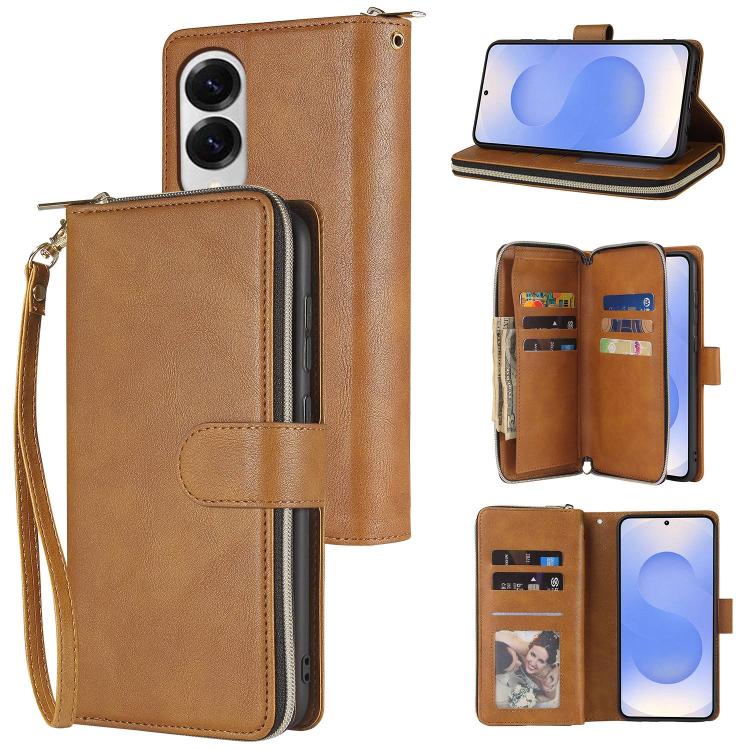 9-Card Slots Zipper Wallet Bag Leather Phone Case