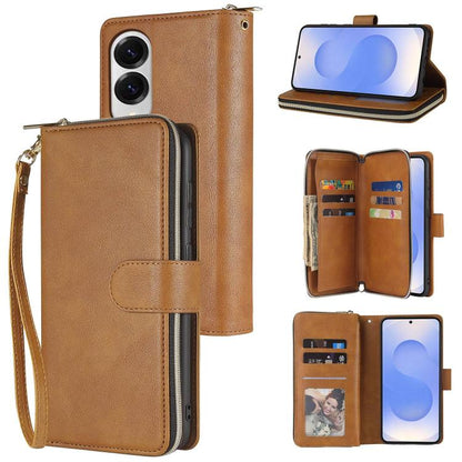 9-Card Slots Zipper Wallet Bag Leather Phone Case