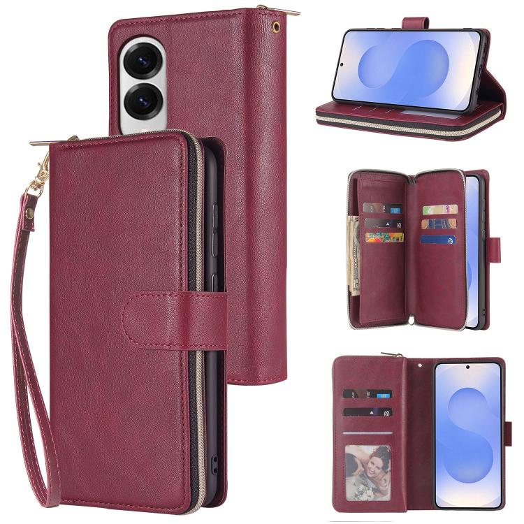 9-Card Slots Zipper Wallet Bag Leather Phone Case