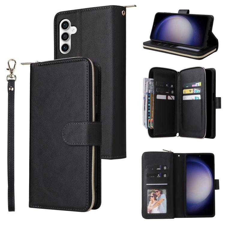 9-Card Slots Zipper Wallet Bag Leather Phone Case