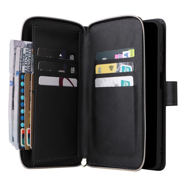 9-Card Slots Zipper Wallet Bag Leather Phone Case
