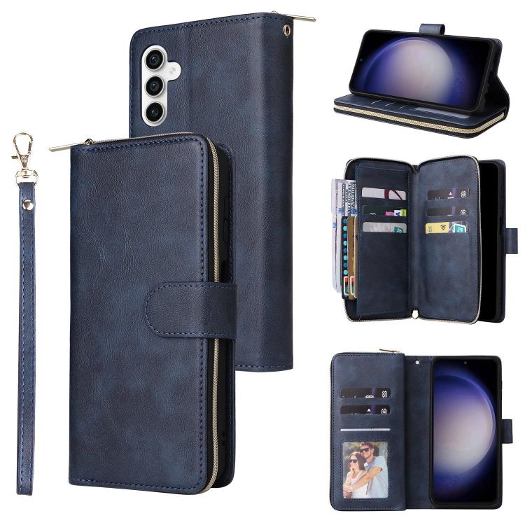 9-Card Slots Zipper Wallet Bag Leather Phone Case
