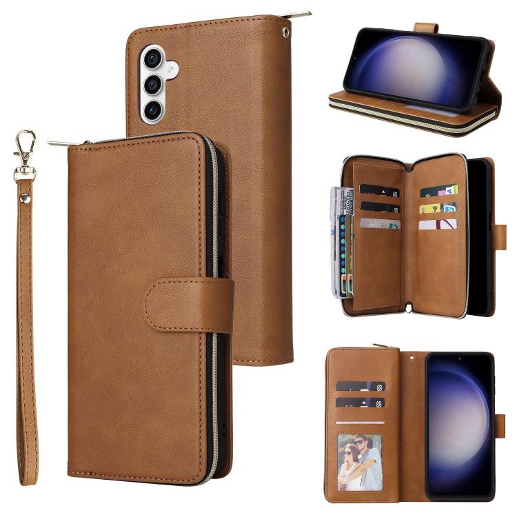 9-Card Slots Zipper Wallet Bag Leather Phone Case