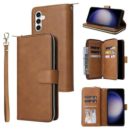 9-Card Slots Zipper Wallet Bag Leather Phone Case