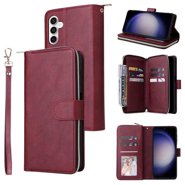 9-Card Slots Zipper Wallet Bag Leather Phone Case