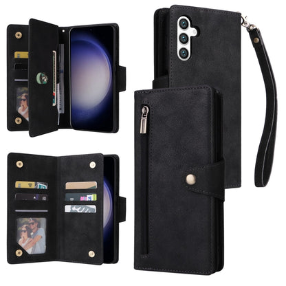 Rivet Buckle 9 Cards Three Fold Leather Phone Case