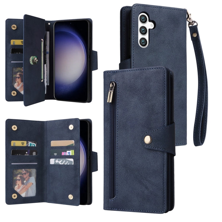 Rivet Buckle 9 Cards Three Fold Leather Phone Case