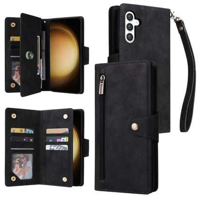 Rivet Buckle 9 Cards Three Fold Leather Phone Case