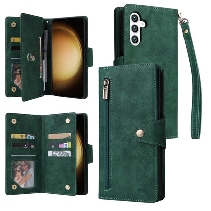 Rivet Buckle 9 Cards Three Fold Leather Phone Case