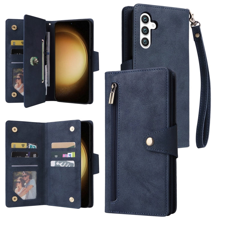 Rivet Buckle 9 Cards Three Fold Leather Phone Case