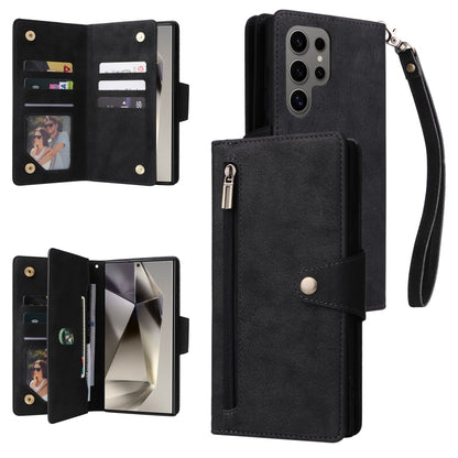 Rivet Buckle 9 Cards Three Fold Leather Phone Case