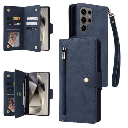 Rivet Buckle 9 Cards Three Fold Leather Phone Case