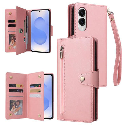 Rivet Buckle 9 Cards Three Fold Leather Phone Case
