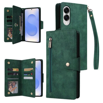 Rivet Buckle 9 Cards Three Fold Leather Phone Case