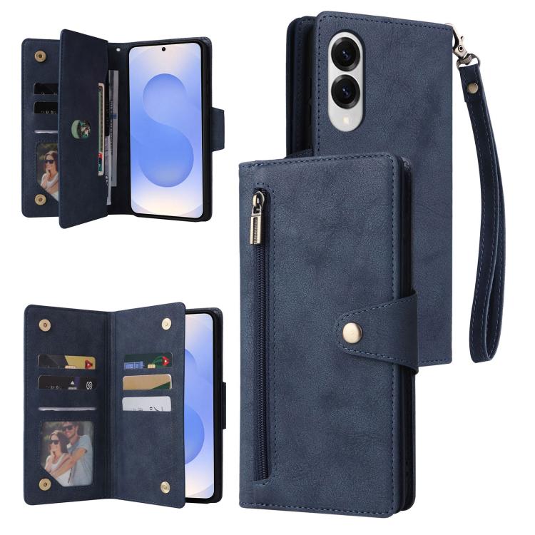 Rivet Buckle 9 Cards Three Fold Leather Phone Case