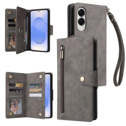 Rivet Buckle 9 Cards Three Fold Leather Phone Case