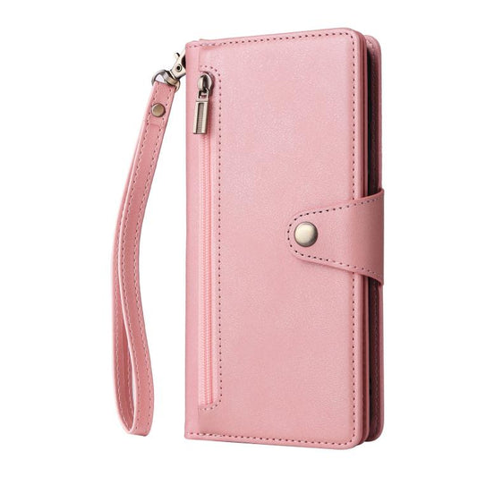 Rivet Buckle 9 Cards Three Fold Leather Phone Case