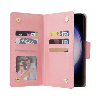 Rivet Buckle 9 Cards Three Fold Leather Phone Case