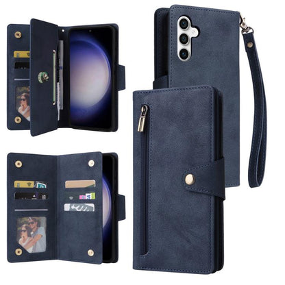 Rivet Buckle 9 Cards Three Fold Leather Phone Case