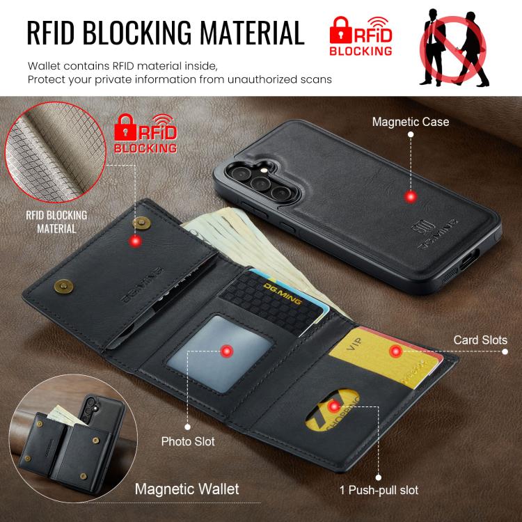 DG.MING M6 Series RFID Tri-fold Card Bag Removable Leather Phone Case