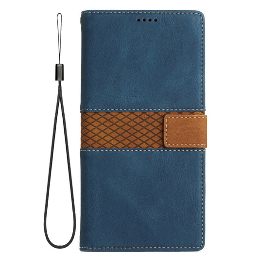 Grid Stitching Leather Phone Case with Lanyard