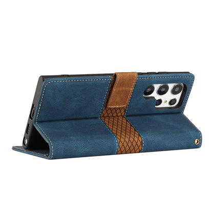 Grid Stitching Leather Phone Case with Lanyard