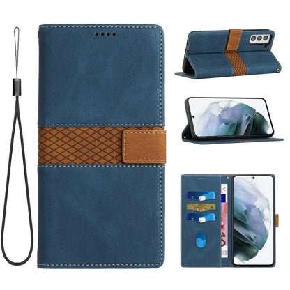 Grid Stitching Leather Phone Case with Lanyard
