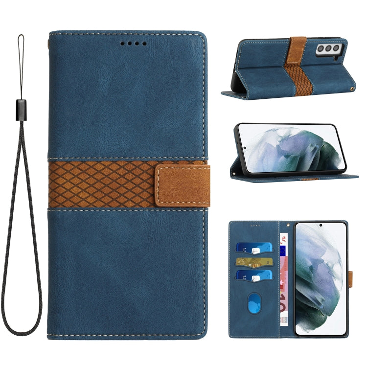 Grid Stitching Leather Phone Case with Lanyard