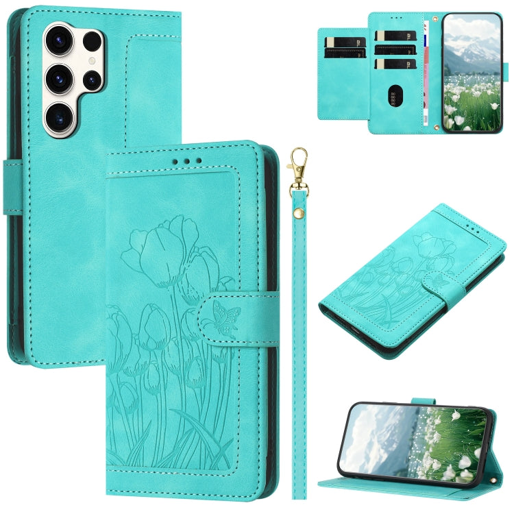 Tulips Embossed Leather Phone Case with Lanyard