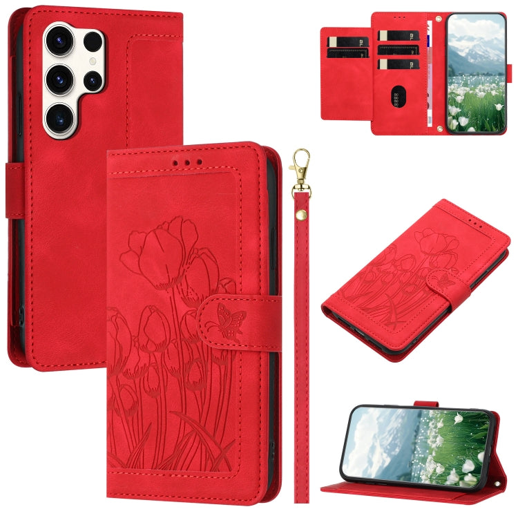 Tulips Embossed Leather Phone Case with Lanyard
