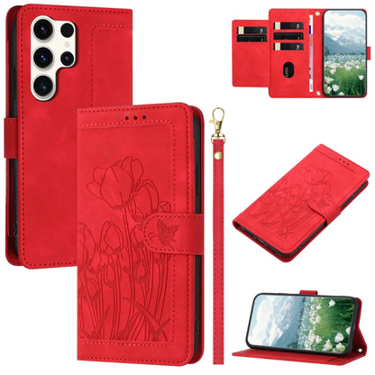 Tulips Embossed Leather Phone Case with Lanyard