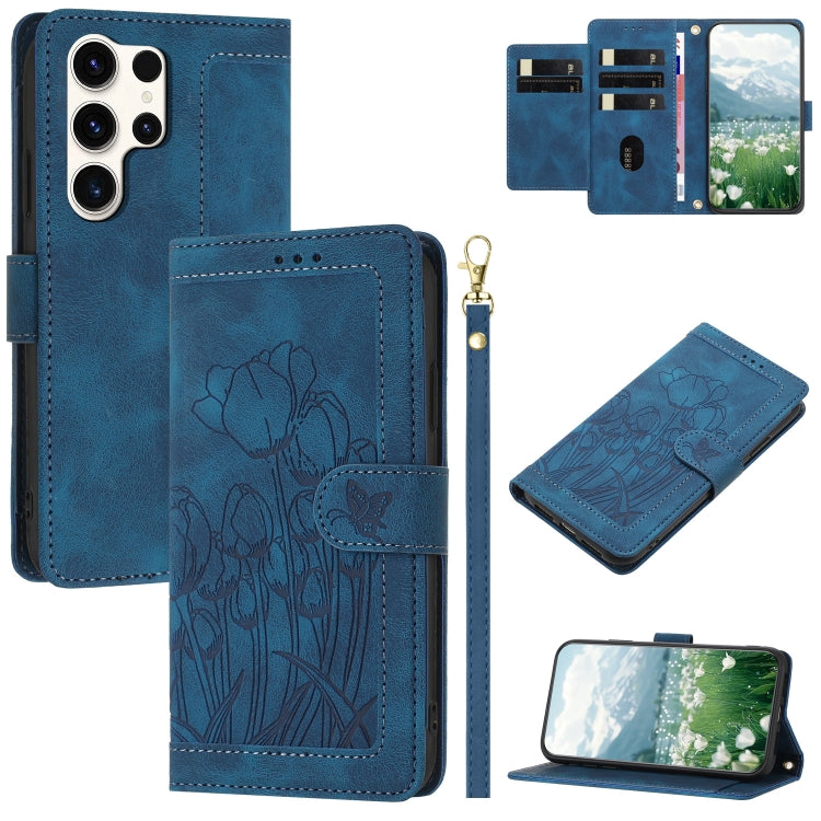 Tulips Embossed Leather Phone Case with Lanyard