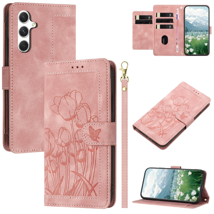 Tulips Embossed Leather Phone Case with Lanyard