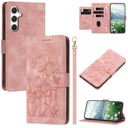 Tulips Embossed Leather Phone Case with Lanyard
