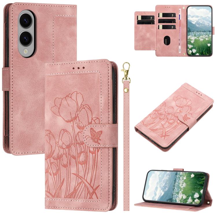 Tulips Embossed Leather Phone Case with Lanyard