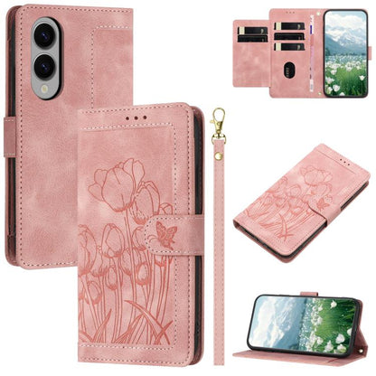 Tulips Embossed Leather Phone Case with Lanyard