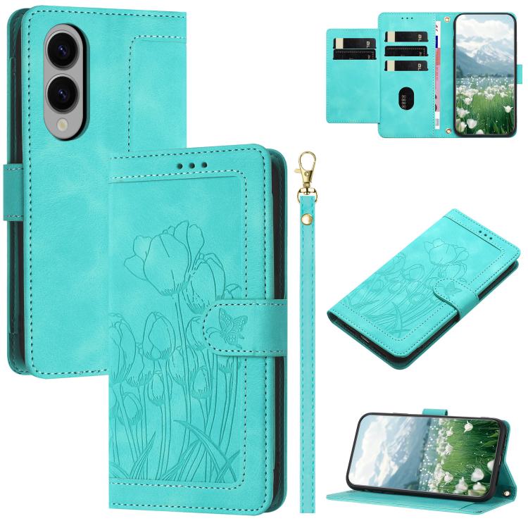Tulips Embossed Leather Phone Case with Lanyard