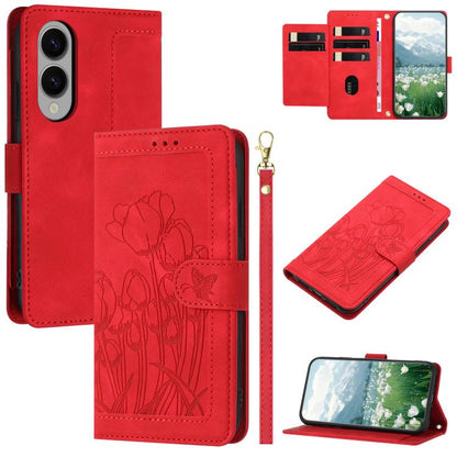 Tulips Embossed Leather Phone Case with Lanyard