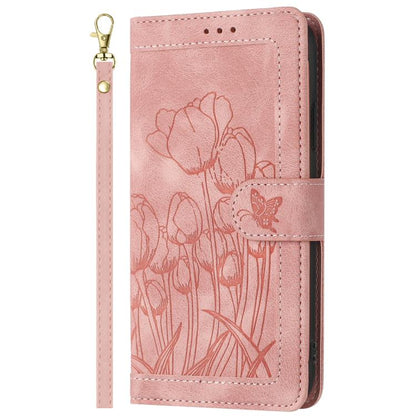 Tulips Embossed Leather Phone Case with Lanyard