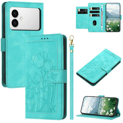 Tulips Embossed Leather Phone Case with Lanyard